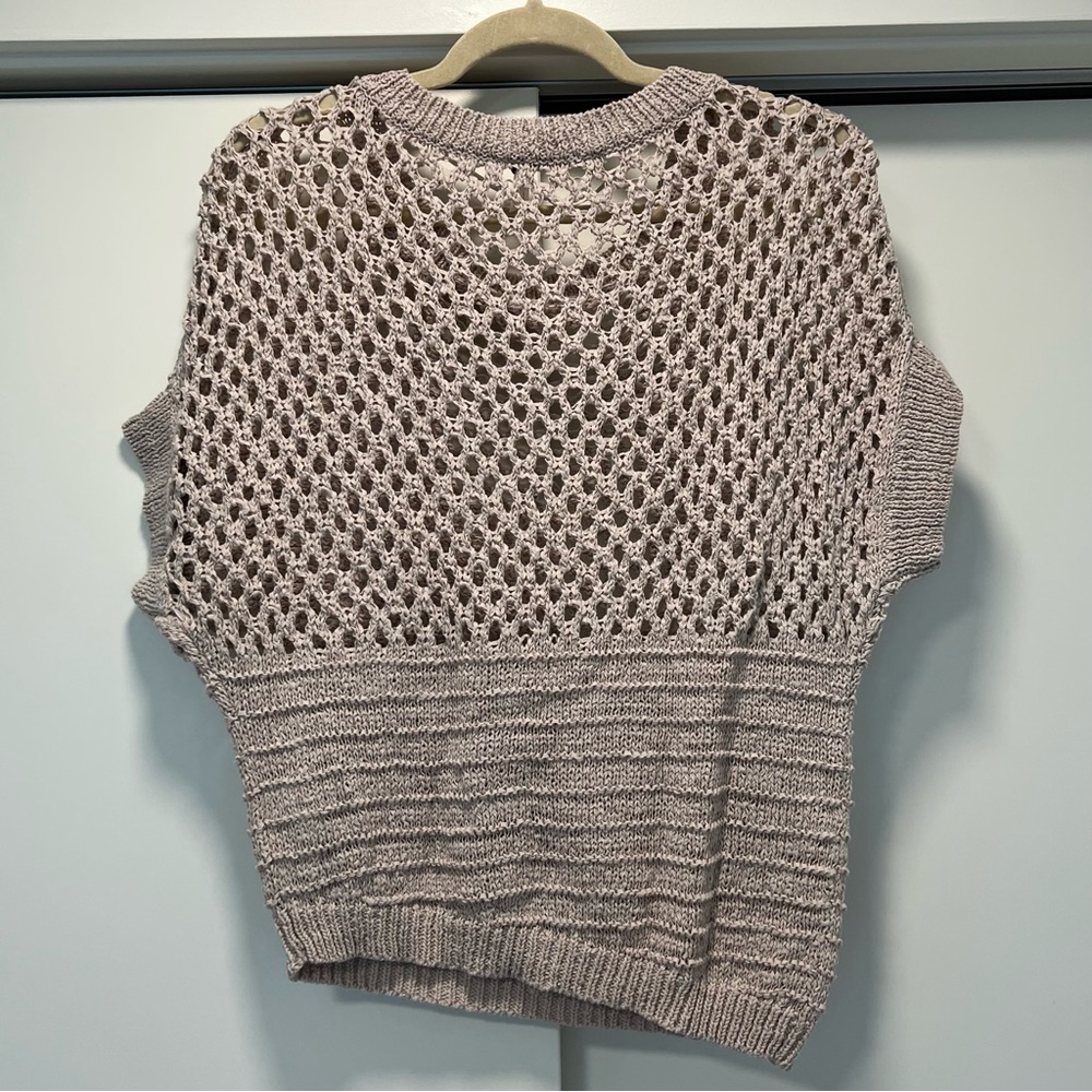LEFT ON HOUSTON Open Knit Asymmetrical Crochet Sweater, S - Picture 2 of 5